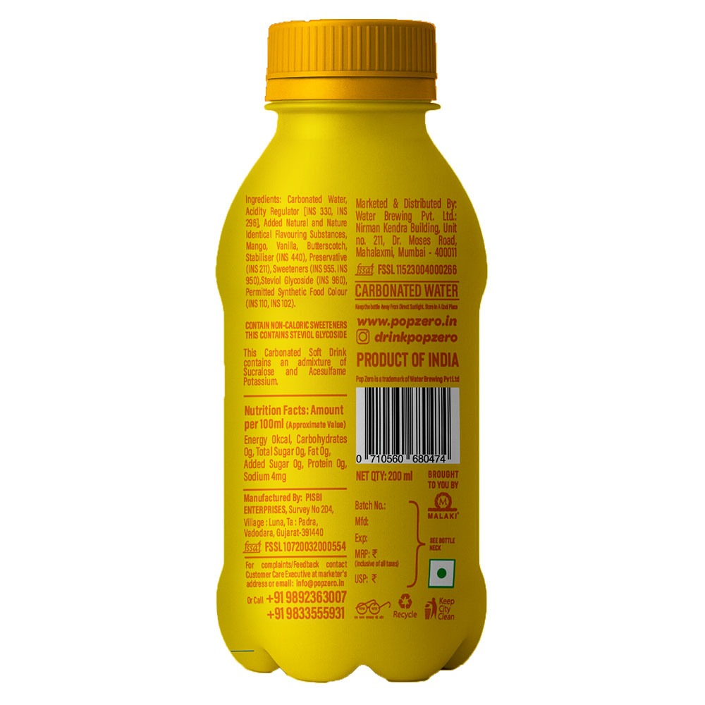 Pop Zero! Mango Duet Soda | Pack of 6 | ₹30 per bottle