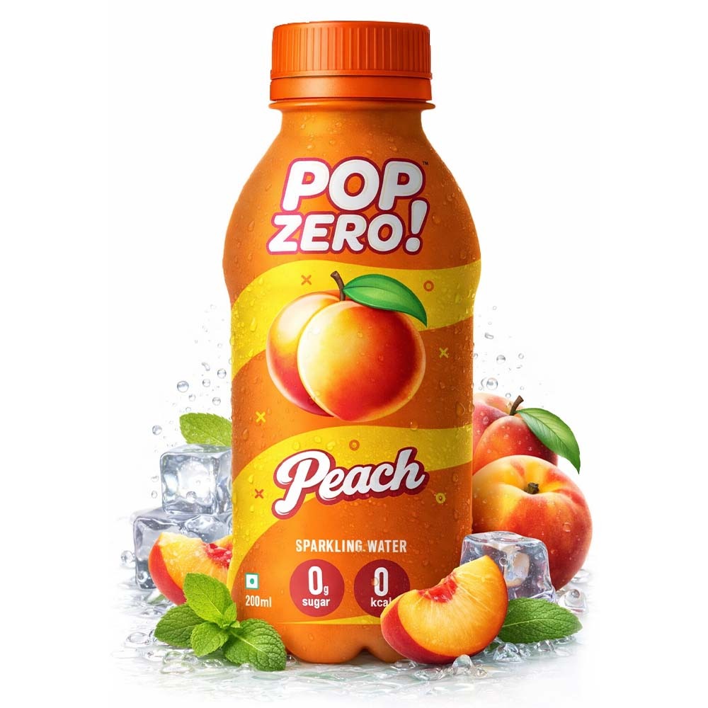 Pop Zero! Peach Sparkling Water | Pack of 6 | ₹30 per bottle