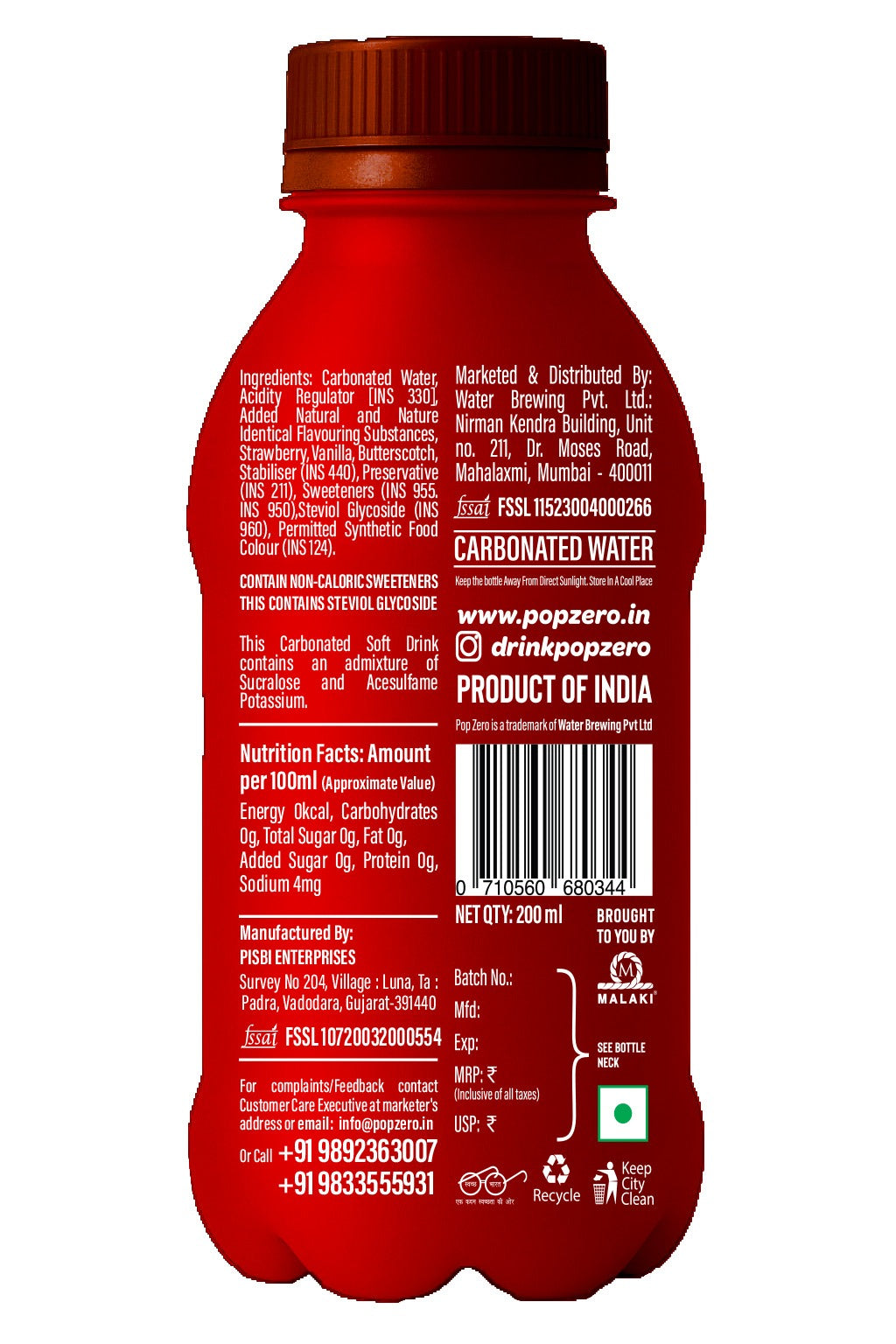 Pop Zero! Strawberry Cream Soda | Pack of 6 | ₹30 per bottle