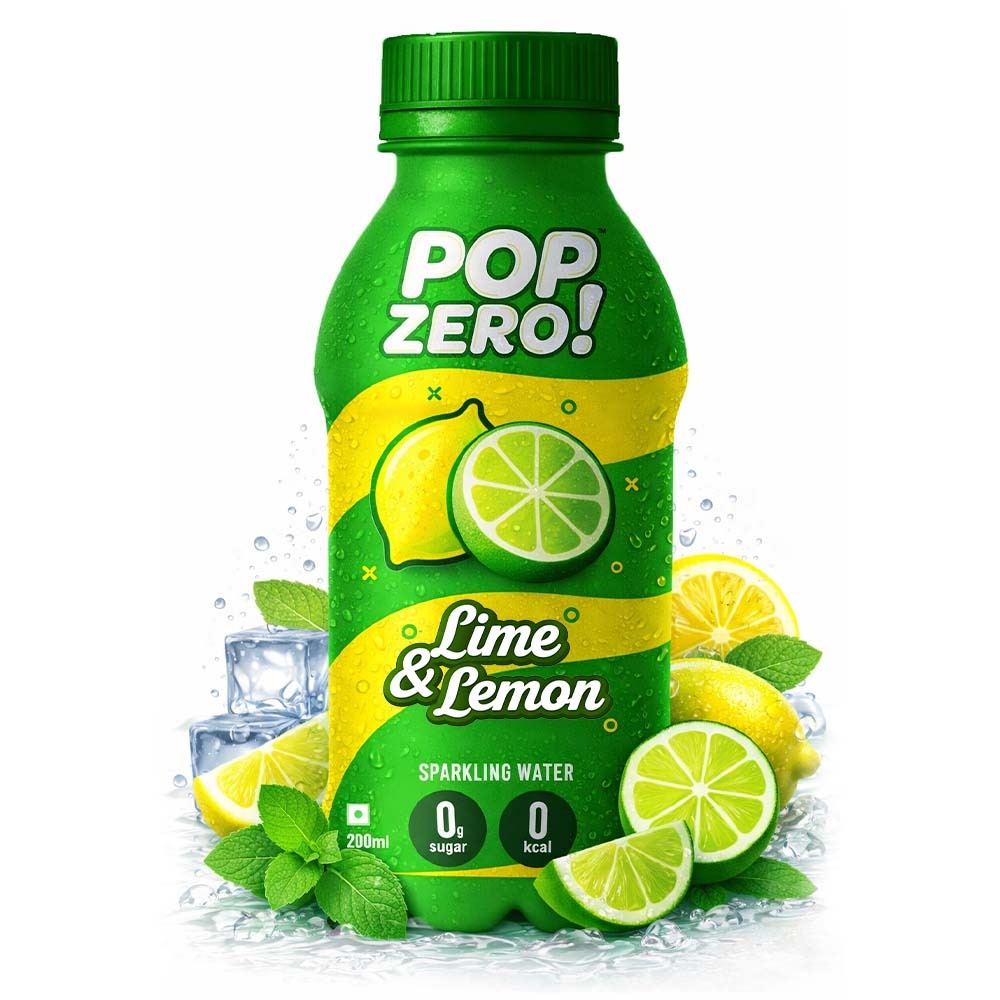 Pop Zero! Lime & Lemon Sparkling Water | Pack of 24 | ₹30 per bottle