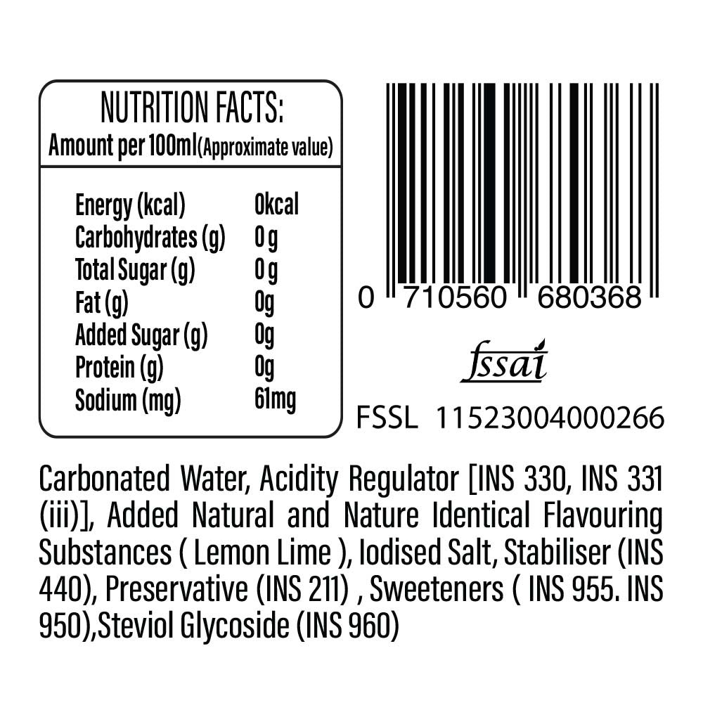 Pop Zero! Lime & Lemon Sparkling Water | Pack of 6 | ₹30 per bottle
