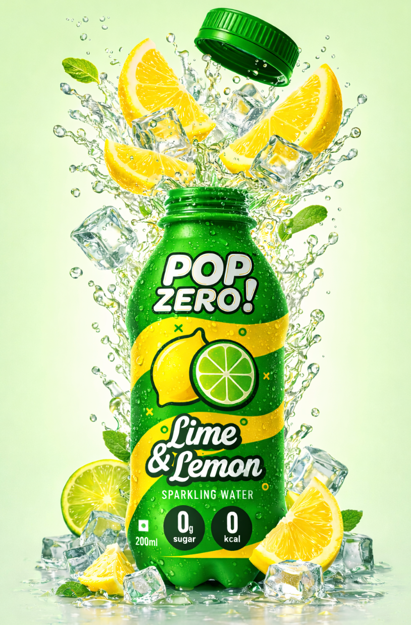Pop Zero! Lime & Lemon Sparkling Water | Pack of 6 | ₹30 per bottle