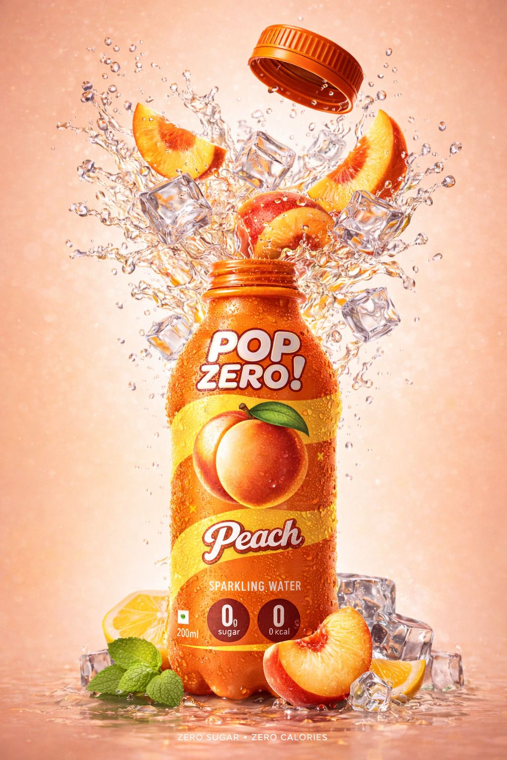 Pop Zero! Peach Sparkling Water | Pack of 6 | ₹30 per bottle