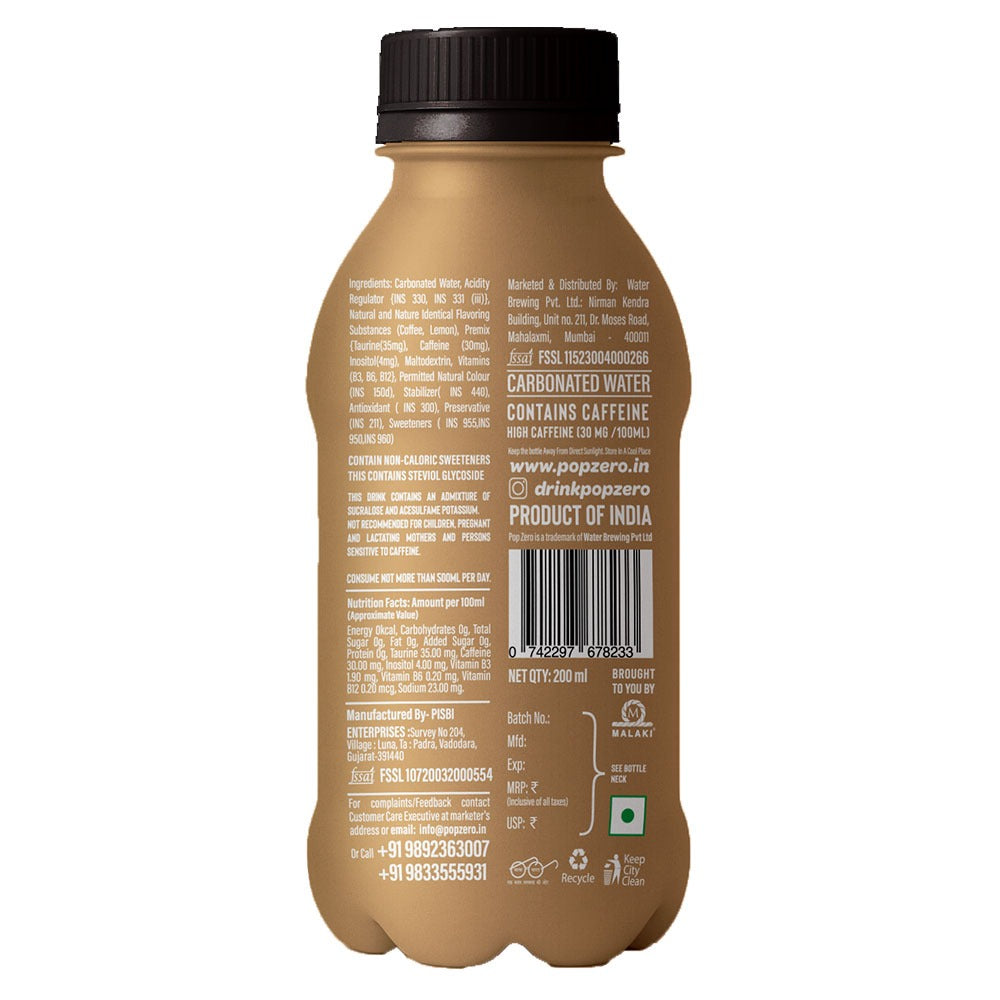 Pop Zero! Coffee Rave Sparkling Coffee | Pack of 6 | ₹30 per bottle