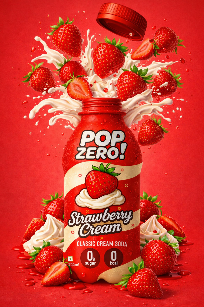 Pop Zero! Strawberry Cream Soda | Pack of 6 | ₹30 per bottle